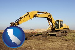 california map icon and excavation project equipment