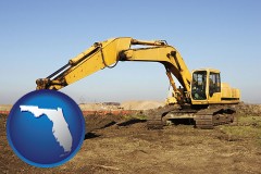 florida map icon and excavation project equipment