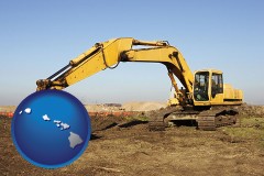 hawaii map icon and excavation project equipment