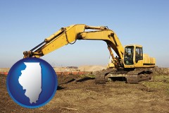 illinois map icon and excavation project equipment