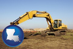 louisiana map icon and excavation project equipment