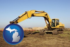 michigan map icon and excavation project equipment