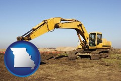 missouri map icon and excavation project equipment