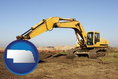 nebraska map icon and excavation project equipment