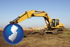 new-jersey map icon and excavation project equipment
