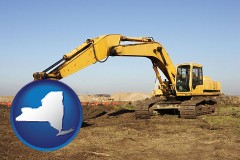 new-york map icon and excavation project equipment