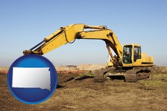 south-dakota map icon and excavation project equipment