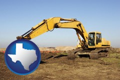 texas map icon and excavation project equipment
