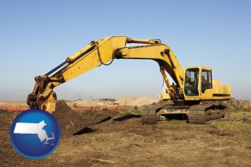 excavation project equipment - with Massachusetts icon